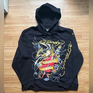 Black/Gold Ed hardy Hoodie with Eagle and Heart Design